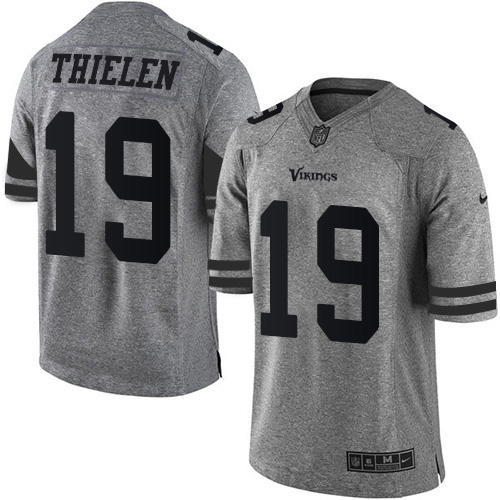 Nike Vikings #19 Adam Thielen Gray Men's Stitched NFL Limited Gridiron Gray Jersey - Click Image to Close